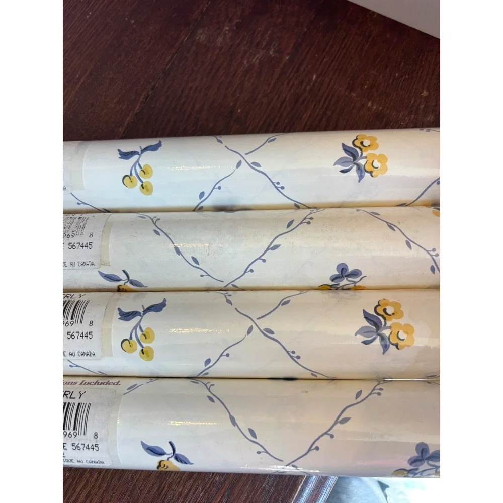 Waverly Wallpaper 4 Double Rolls Floral Vine Yellow Blue Cream 567445 Sealed